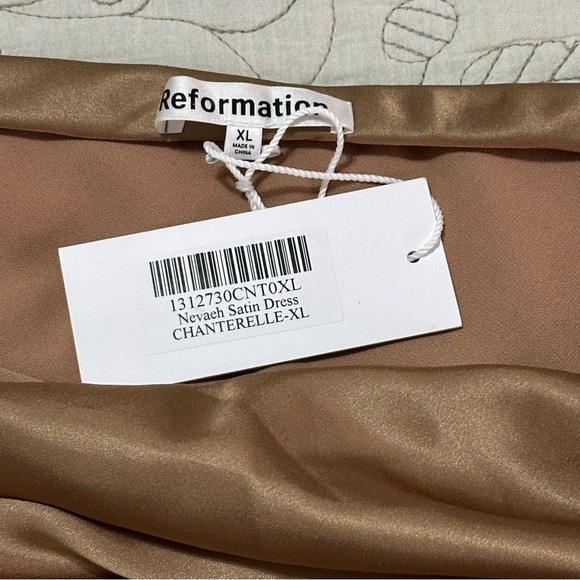 NEW Reformation Nevaeh Satin Midi Dress Sz XL Chanterelle Brown Cutout - Picture 6 of 9